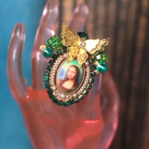 SOLD! 233 Mona Lisa Cameo Green Butterfly Cocktail Ring