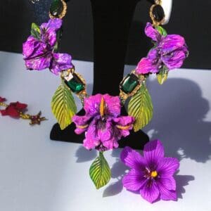 217 Triple Pleasure Iris Purple Realistic Art Hand Painted Necklace