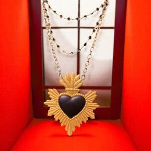 SOLD! 210 Baroque Sicilian Massive Black Sacred Heart Pendant Necklace