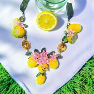 SOLD! 211 Sicilian Realistic Lemon Massive Hand Painted Necklace
