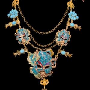 223 Art Jewelry Enamel Venetian Masks Massive Necklace