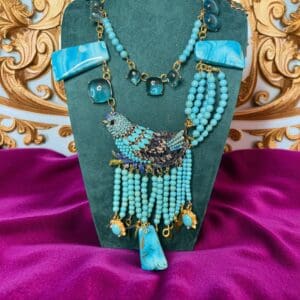 SOLD! 222 Art Nouveau Genuine Turquoise Enamel Bird Massive Necklace