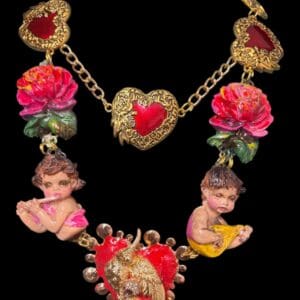 SOLD! 218 Baroque Musical Cherubs Sacred Heart Statement Necklace