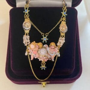 SOLD! 229 Baroque Cherubs Sky Clock Necklace