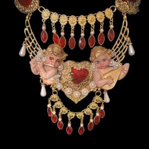 228SOLD! Baroque Musical Cherubs Sacred Heart Dangled Necklace