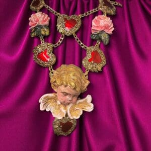 SOLD! 226 Baroque Large Cherub Sacred Heart Necklace