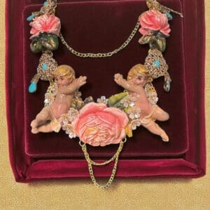 SOLD! 225 Baroque Faced Cherubs Large Rose Statement Necklace