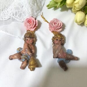 SOLD! 230 Baroque Musical Cherubs Roses Earrings Studs