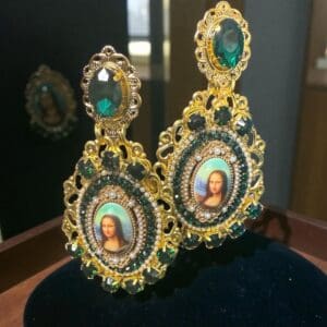 SOLD! 236 Mona Lisa Cameo Green Massive Earrings Studs