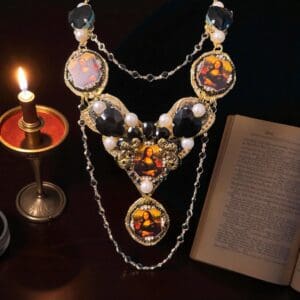 SOLD! 238 Mona Lisa Cameo Dark Vintage Style Massive Necklace