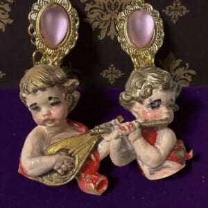 SOLD! 261 Baroque Musical Cherubs Hand Painted Earrings Studs