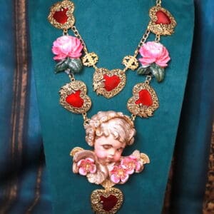 SOLD! 265 Baroque Gallery Chubby Cherub Sacred Heart Hand Painted Necklace