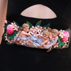 SOLD! 267 Baroque Cherubs Flowers Hand Painted Stretch Belt