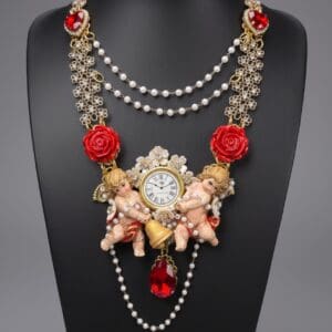 SOLD! 248 Baroque Cherubs Clock Pearl Necklace