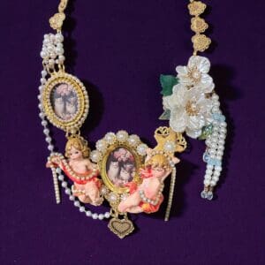 SOLD! 266 Baroque Gallery Chubby Cherub Cats Hand Painted Necklace