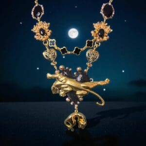 280 Baroque Leopards Black Statement Necklace