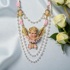 SOLD! 286 Baroque Single Winged Cherub Pearl Necklace