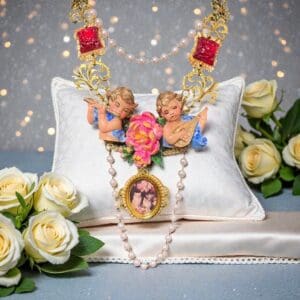 SOLD! 297 Baroque Musical Cherubs Floral Pearl Statement Necklace