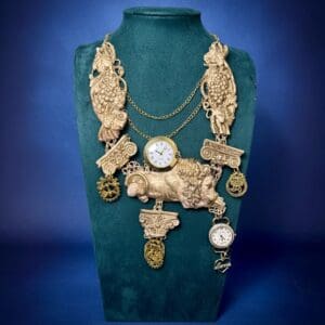 310 Baroque Royal Lion Roman Grapes Clocks Statement Necklace