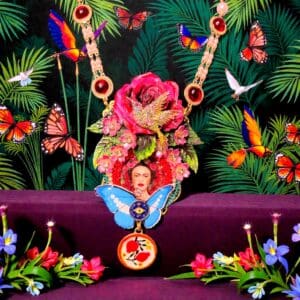 SOLD! 325 Frida Kahlo Bird Large Rose Cameo Necklace