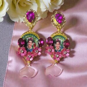 SOLD! 323 Frida Kahlo Cameo Fuchsia Earrings Studs