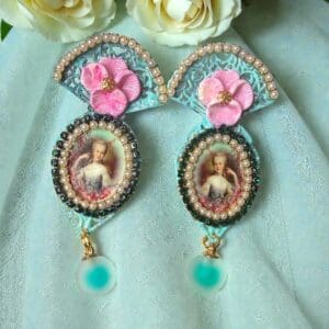 SOLD! 321 Marie Antoinette Fan Studs Roses Cameo Earrings