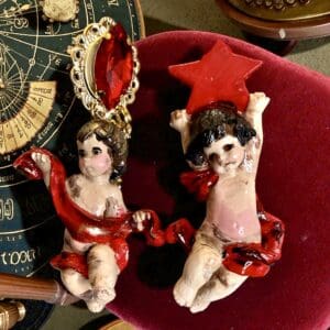 350 Baroque Red Star Cherubs Musical Angels Earrings Studs