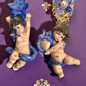 349 Baroque Blue Star Cherubs Musical Angels Earrings Studs