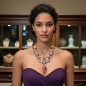 357 Hindu-inspired Indian Purple Enamel Statement Necklace