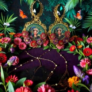 SOLD! 362 Frida Kahlo Cameo Floral Earrings Studs