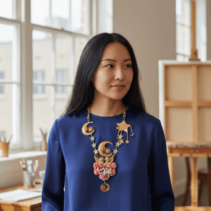 380 Baroque Cherubs The Night Is Young Hummingbird Moon Statement Necklace