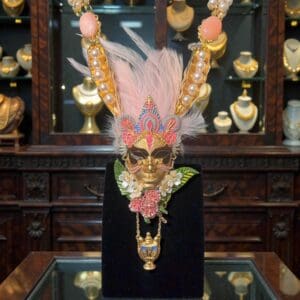 379 Venetian Mask Feathers Unusual Art Deco Necklace