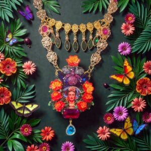375 Frida Kahlo Colorful Cameo Statement Necklace