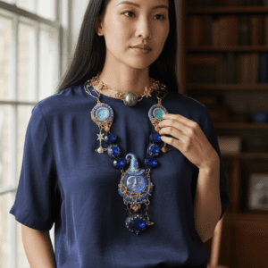 SOLD! 381 Iridescent Moon Unusual Statement Necklace