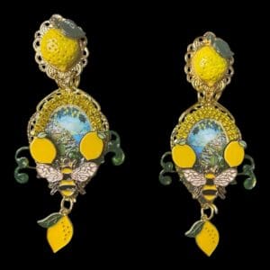 378 Italian Taormina Cameo Bee Lemon Fruit Earrings