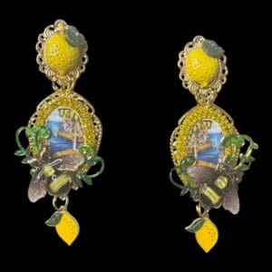 377 Italian Taormina Cameo Bee Lemon Fruit Earrings