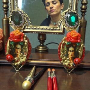 SOLD! 373 Frida Kahlo Ladybug Cameo Earrings Studs