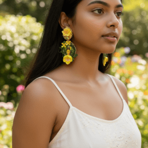 371 Frida Kahlo Yellow Flowers Cameo Earrings Studs