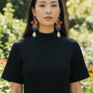 374 Frida Kahlo Ladybug Blue Cameo Earrings Studs