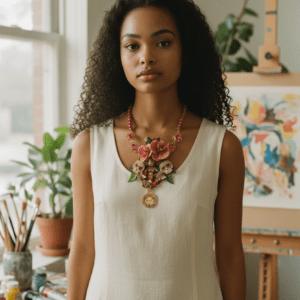 SOLD! 384 Frida Kahlo Cameo Sculls Statement Necklace