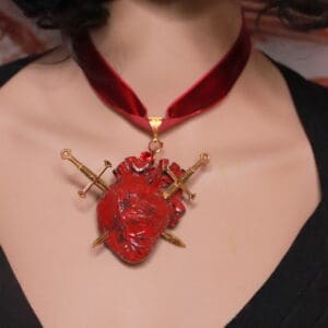 409 Baroque Realistic Heart Swords Velvet Choker