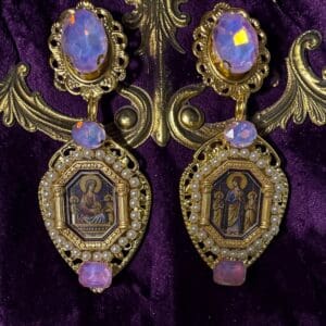 415 Religious Lily Virgin Mary Cameo Earrings