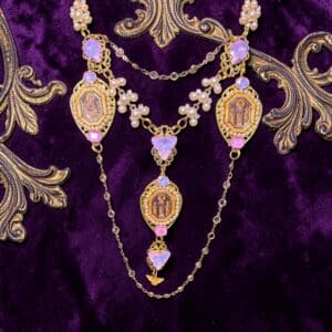 414 Religious Virgin Mary Cameos Lily Statement Necklace