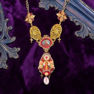 422 Virgin Mary Red Cameo Statement Necklace