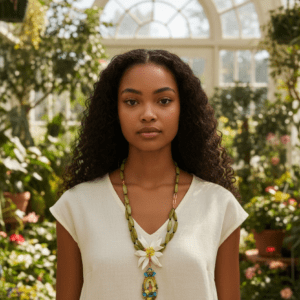 421 Virgin Mary White Lily Cameo Statement Necklace