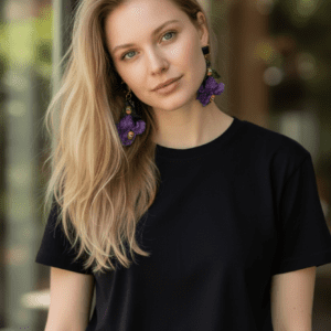 423 Realistic Iris Flower Bee Earrings Studs