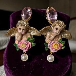 431 Baroque Winged Cherubs Statement Earrings Studs