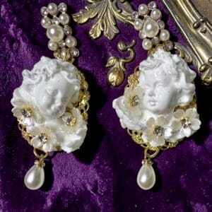 430 Baroque Bridal White Chubby Cherubs Statement Earrings