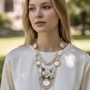 434 Iridescent Sun Pearl Statement Necklace
