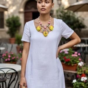 433 Sicilian Realistic Large 3 Lemons Bee Statement Necklace